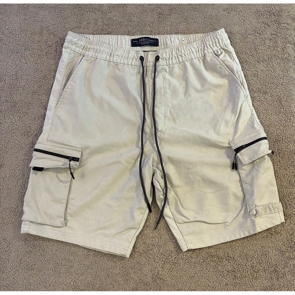 PDC Mens Cargo Shorts 40 Khaki Stretch Drawstring Waist Utility Pockets Casual